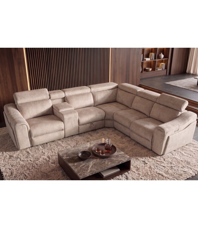 Invicta Interior Hoekbank PRIME multifunctioneel elektrisch verstelbaar met opbergvak vogue velours beige - 48683
