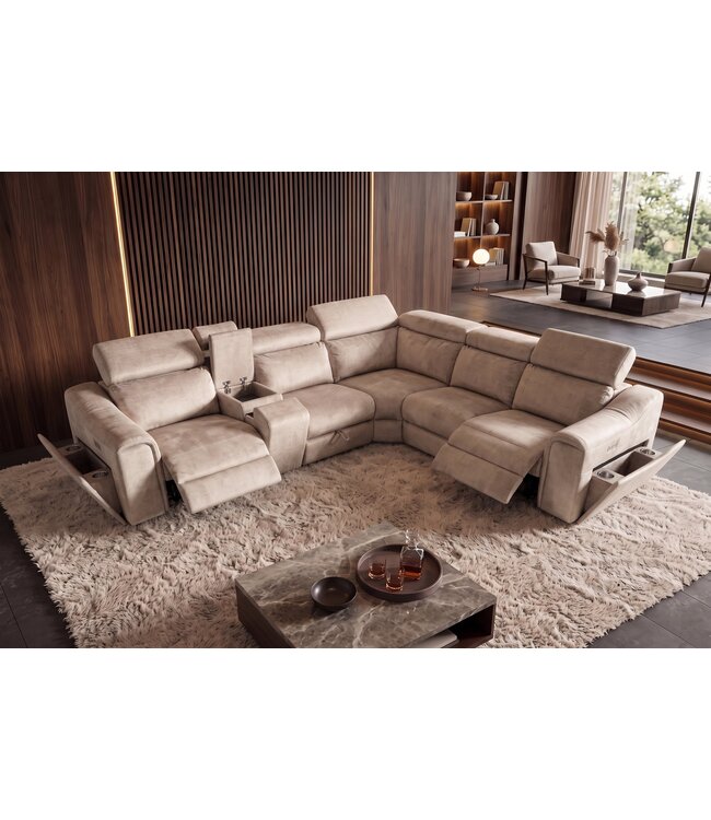 Invicta Interior Hoekbank PRIME multifunctioneel elektrisch verstelbaar met opbergvak vogue velours beige - 48683