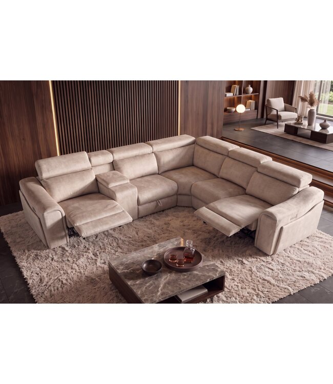 Invicta Interior Hoekbank PRIME multifunctioneel elektrisch verstelbaar met opbergvak vogue velours beige - 48683
