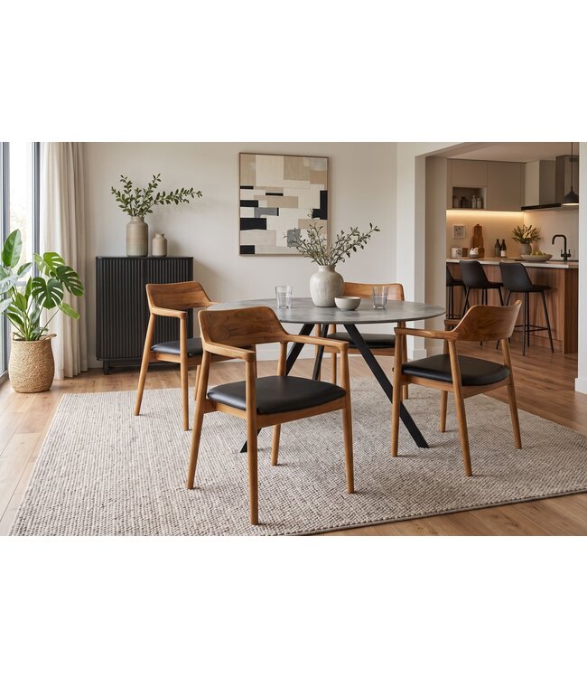 Invicta Interior Stoel KENNEDY met armleuningen kunstleer zwart en teakhout natuur - 48706