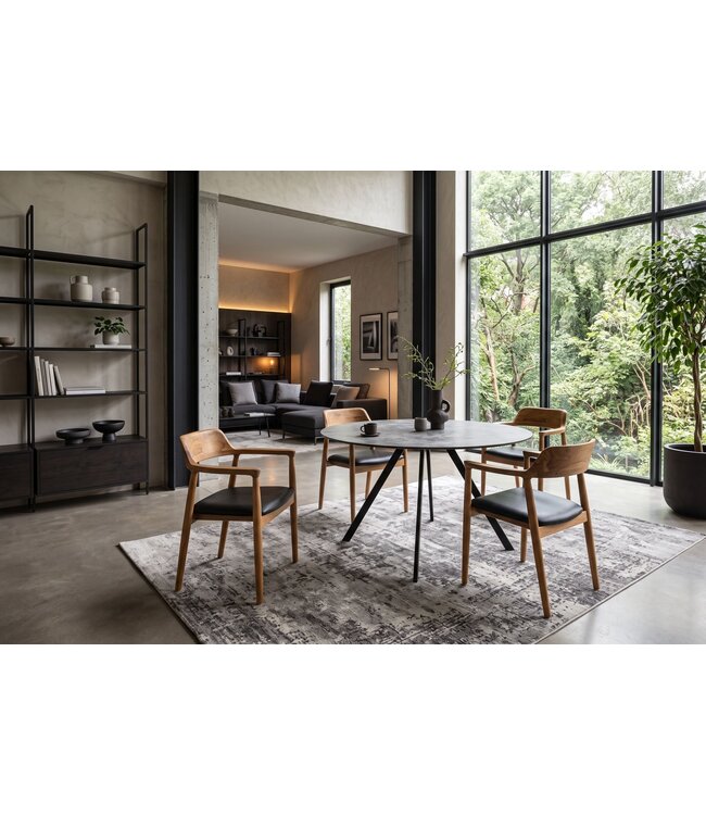 Invicta Interior Stoel KENNEDY met armleuningen kunstleer zwart en teakhout natuur - 48706