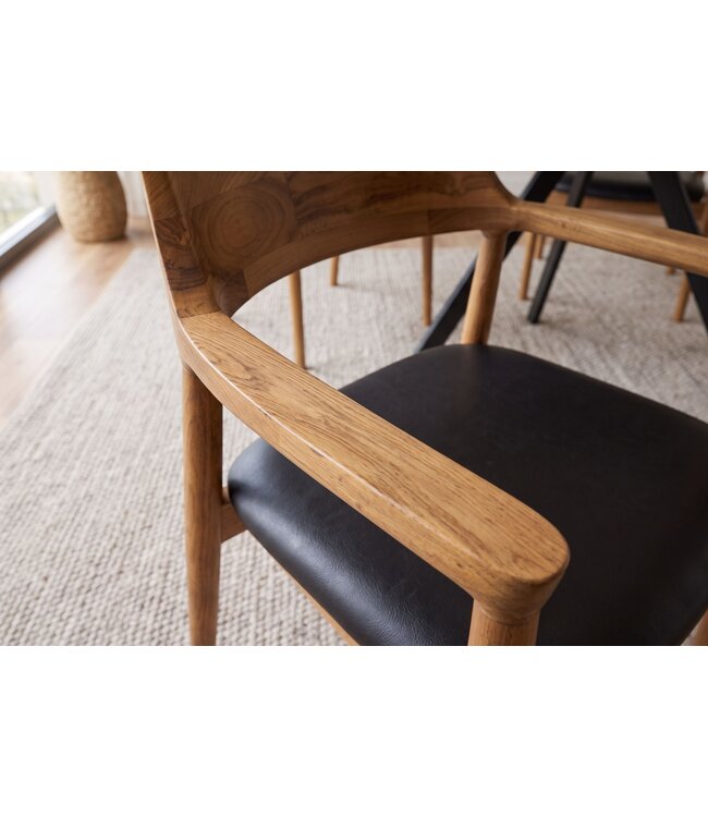 Invicta Interior Stoel KENNEDY met armleuningen kunstleer zwart en teakhout natuur - 48706