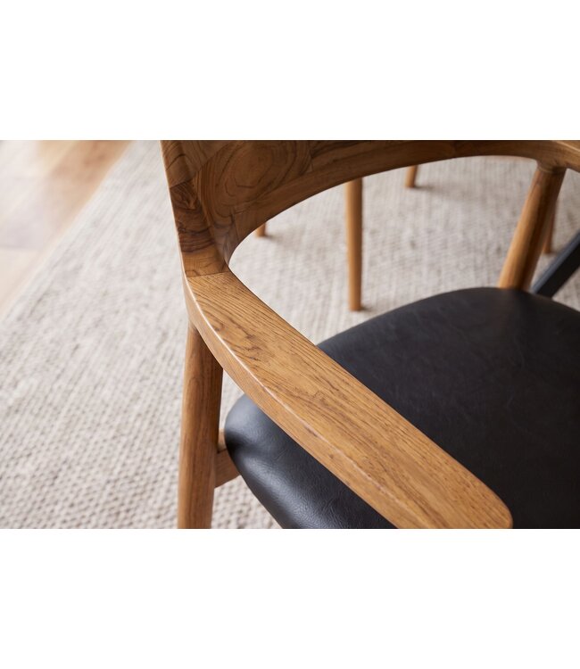 Invicta Interior Stoel KENNEDY met armleuningen kunstleer zwart en teakhout natuur - 48706