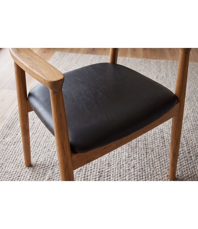 Invicta Interior Stoel KENNEDY met armleuningen kunstleer zwart en teakhout natuur - 48706