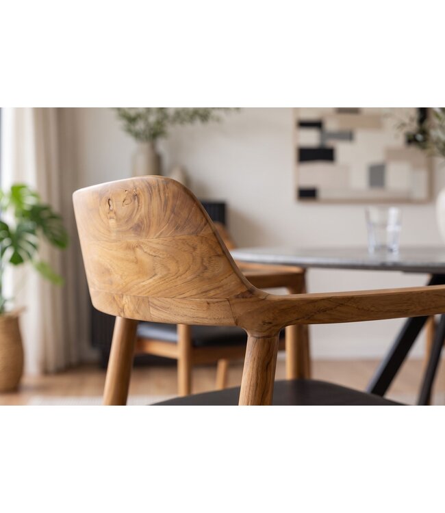 Invicta Interior Stoel KENNEDY met armleuningen kunstleer zwart en teakhout natuur - 48706