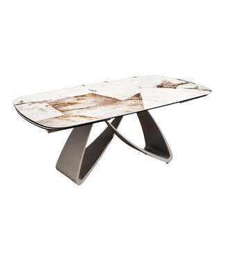 Invicta Interior Eettafel INFINITY 180-220-260cm bootvormig uitschuifbaar Italiaans patagonia keramiek wit bruin - 48792