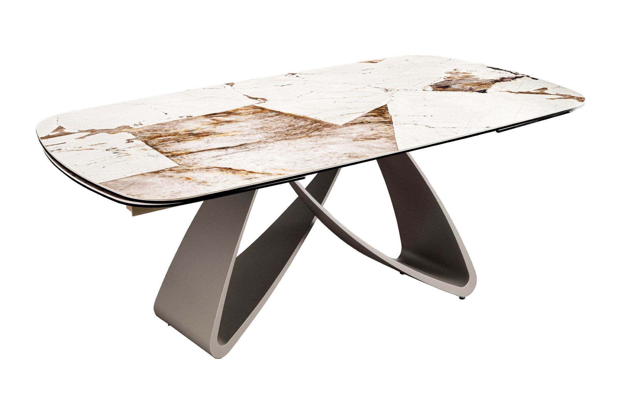 Eettafel INFINITY 180-220-260cm bootvormig uitschuifbaar Italiaans patagonia keramiek wit bruin - 48792