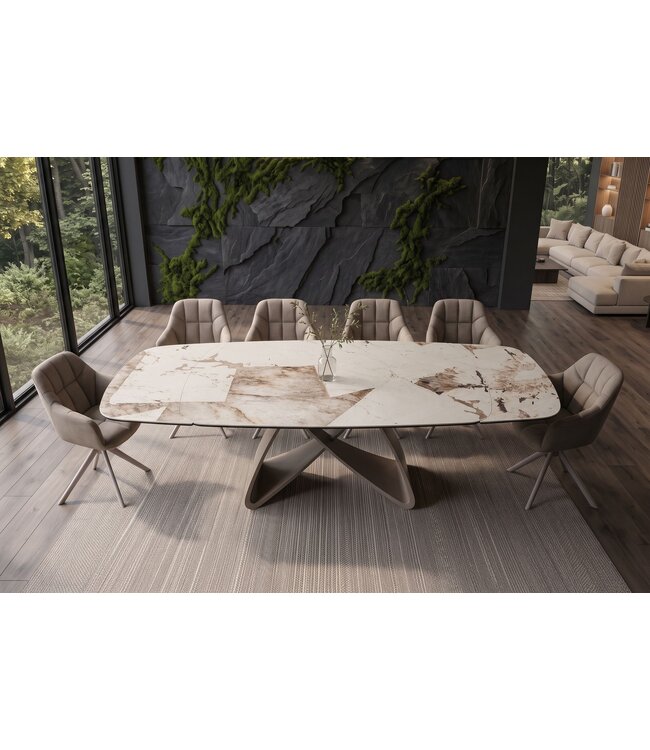 Invicta Interior Eettafel INFINITY 180-220-260cm bootvormig uitschuifbaar Italiaans patagonia keramiek wit bruin - 48792