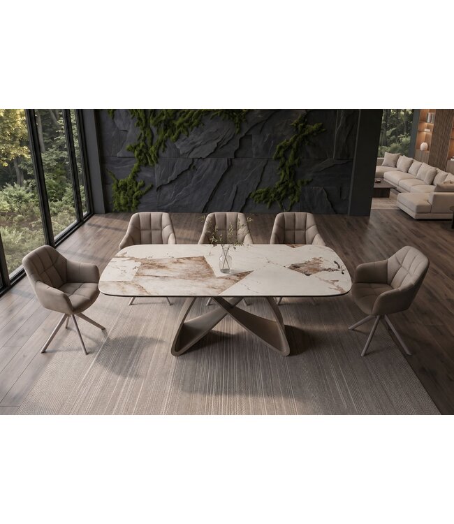 Invicta Interior Eettafel INFINITY 180-220-260cm bootvormig uitschuifbaar Italiaans patagonia keramiek wit bruin - 48792