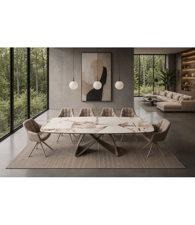 Invicta Interior Eettafel INFINITY 180-220-260cm bootvormig uitschuifbaar Italiaans patagonia keramiek wit bruin - 48792
