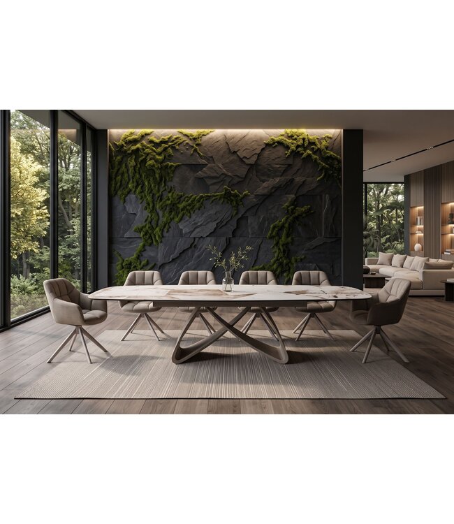 Invicta Interior Eettafel INFINITY 180-220-260cm bootvormig uitschuifbaar Italiaans patagonia keramiek wit bruin - 48792