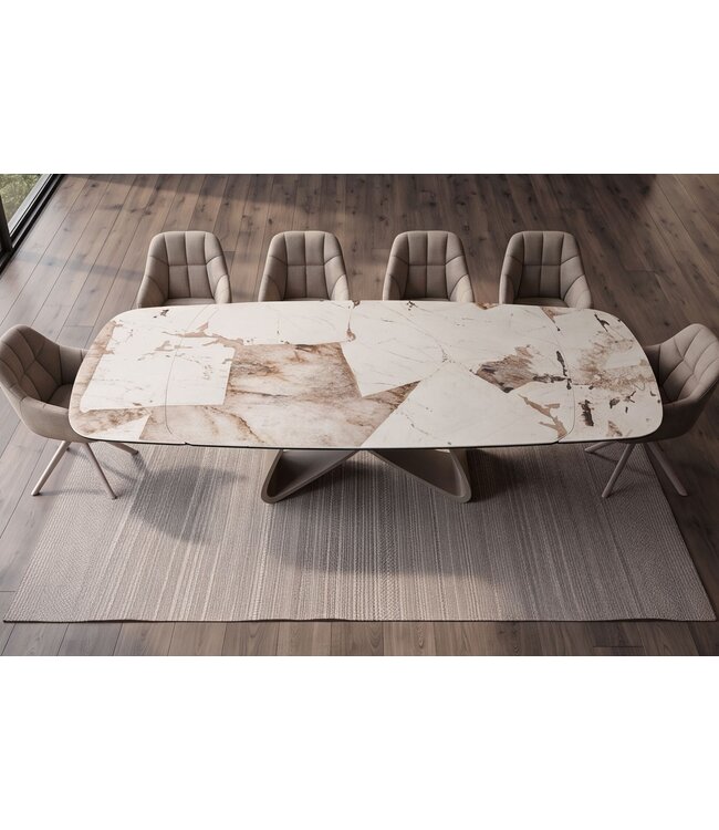 Invicta Interior Eettafel INFINITY 180-220-260cm bootvormig uitschuifbaar Italiaans patagonia keramiek wit bruin - 48792