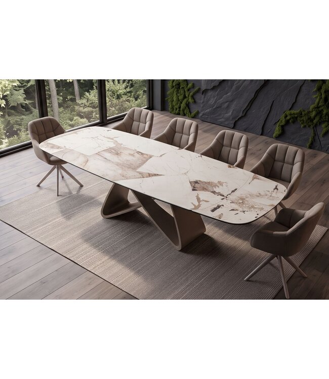 Invicta Interior Eettafel INFINITY 180-220-260cm bootvormig uitschuifbaar Italiaans patagonia keramiek wit bruin - 48792