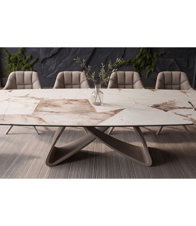 Invicta Interior Eettafel INFINITY 180-220-260cm bootvormig uitschuifbaar Italiaans patagonia keramiek wit bruin - 48792
