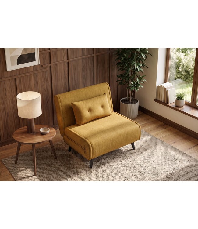 Invicta Interior Slaapstoel SMART MULTIFUNCTION 100cm fluweel mosterdgeel - 48804
