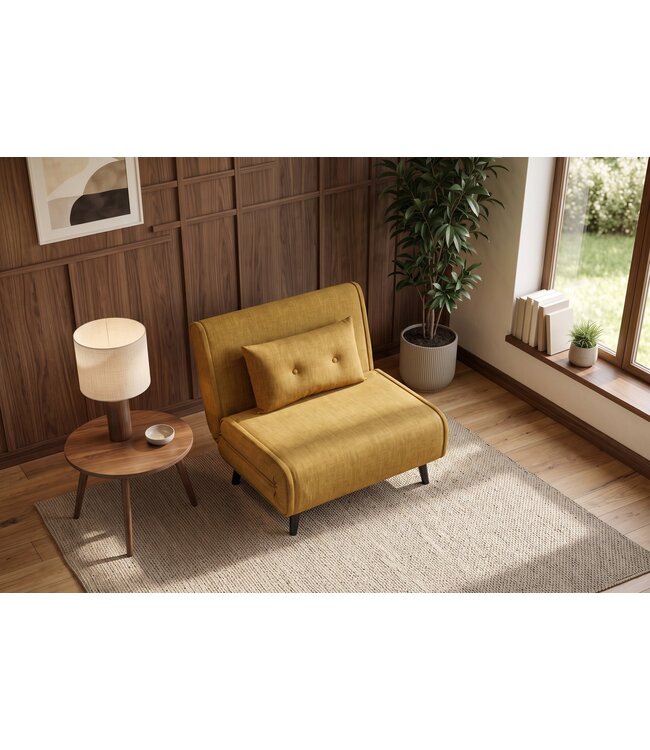 Invicta Interior Slaapstoel SMART MULTIFUNCTION 100cm fluweel mosterdgeel - 48804