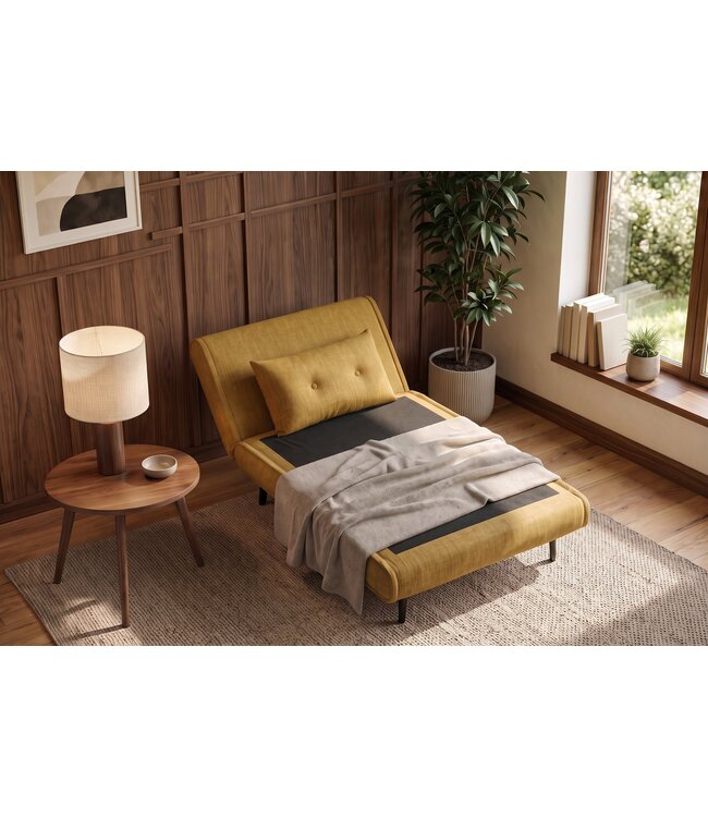Invicta Interior Slaapstoel SMART MULTIFUNCTION 100cm fluweel mosterdgeel - 48804
