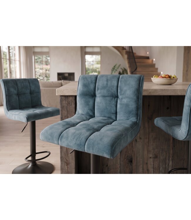 Invicta Interior Barkruk MODENA 92-116cm 360° draaibaar fluweel petrol met zwart metalen frame - 48848