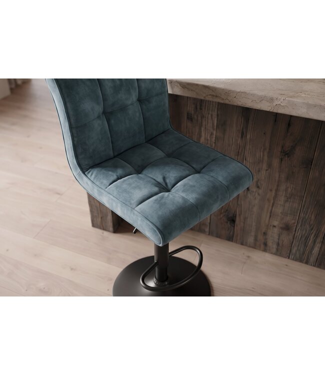Invicta Interior Barkruk MODENA 92-116cm 360° draaibaar fluweel petrol met zwart metalen frame - 48848
