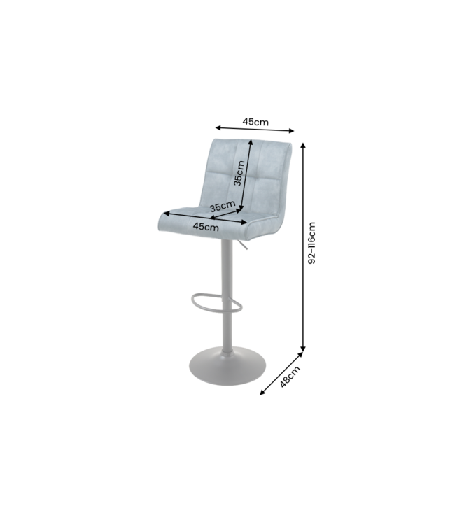 Invicta Interior Barkruk MODENA 92-116cm 360° draaibaar fluweel petrol met zwart metalen frame - 48848