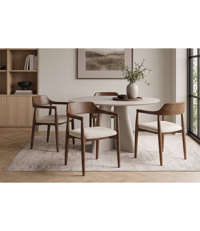 Invicta Interior Stoel KENNEDY met beklede zitting en armleuningen gerecycled dennen hout bruin smoke en geweven stof crème - 48896