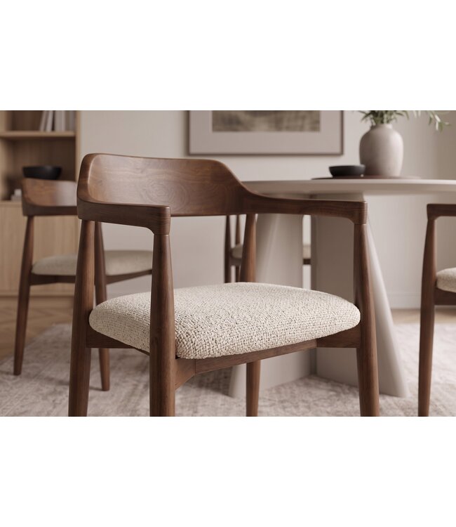 Invicta Interior Stoel KENNEDY met beklede zitting en armleuningen gerecycled dennen hout bruin smoke en geweven stof crème - 48896