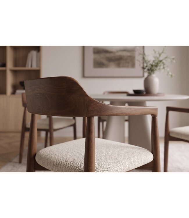 Invicta Interior Stoel KENNEDY met beklede zitting en armleuningen gerecycled dennen hout bruin smoke en geweven stof crème - 48896