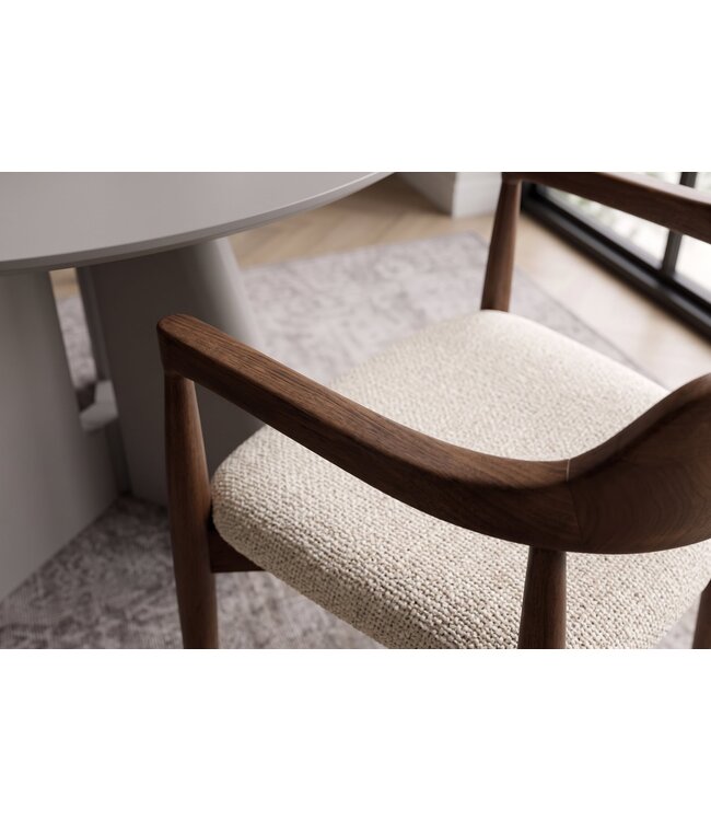 Invicta Interior Stoel KENNEDY met beklede zitting en armleuningen gerecycled dennen hout bruin smoke en geweven stof crème - 48896