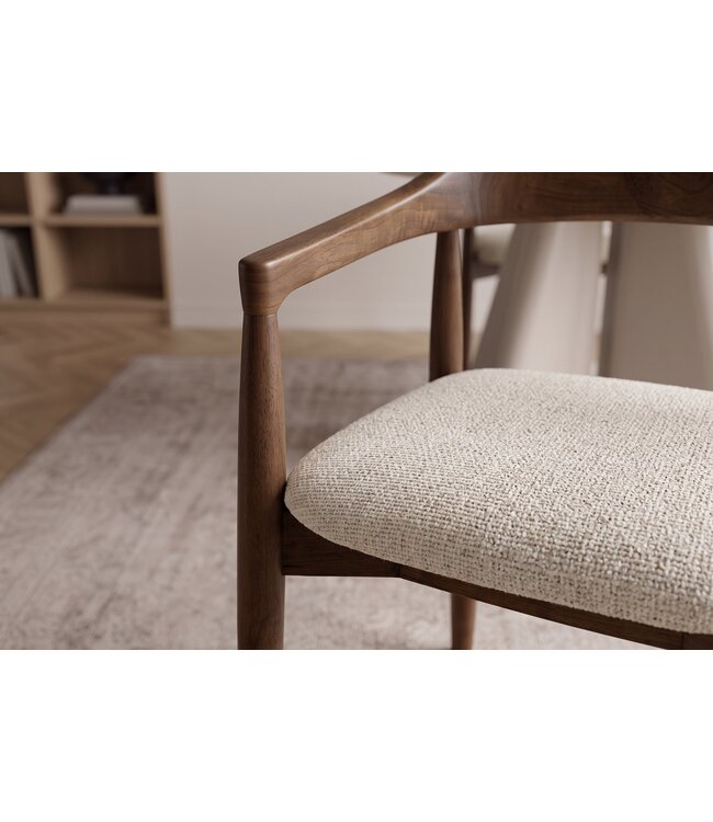 Invicta Interior Stoel KENNEDY met beklede zitting en armleuningen gerecycled dennen hout bruin smoke en geweven stof crème - 48896