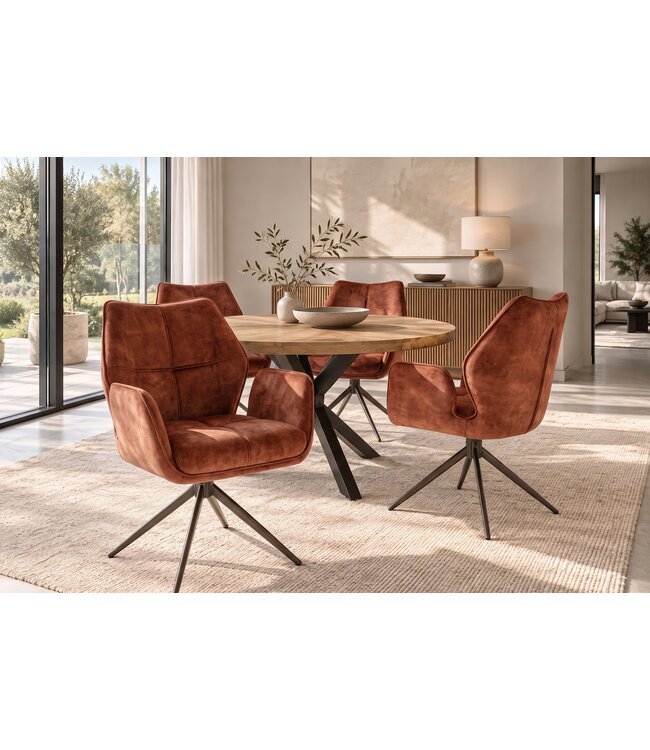Invicta Interior Draaibare stoel CONCORD 180° auto-return met armleuningen pocket spring core fluweel roestbruin - 48898