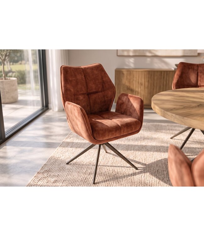Invicta Interior Draaibare stoel CONCORD 180° auto-return met armleuningen pocket spring core fluweel roestbruin - 48898