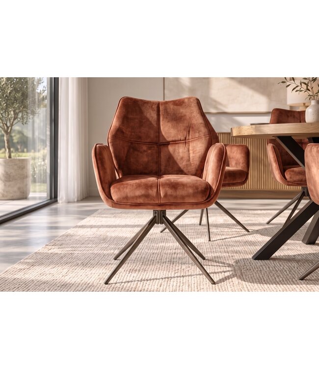 Invicta Interior Draaibare stoel CONCORD 180° auto-return met armleuningen pocket spring core fluweel roestbruin - 48898