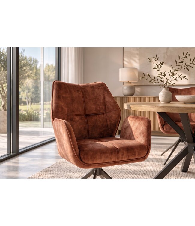 Invicta Interior Draaibare stoel CONCORD 180° auto-return met armleuningen pocket spring core fluweel roestbruin - 48898