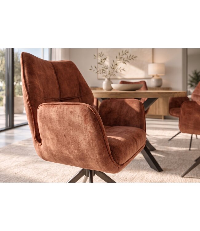 Invicta Interior Draaibare stoel CONCORD 180° auto-return met armleuningen pocket spring core fluweel roestbruin - 48898