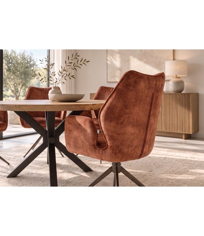 Invicta Interior Draaibare stoel CONCORD 180° auto-return met armleuningen pocket spring core fluweel roestbruin - 48898
