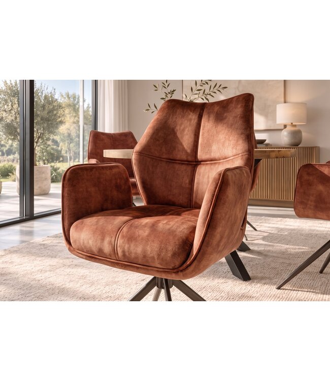 Invicta Interior Draaibare stoel CONCORD 180° auto-return met armleuningen pocket spring core fluweel roestbruin - 48898