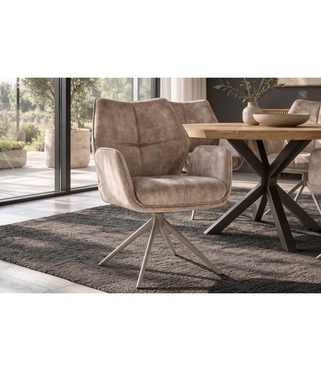 Invicta Interior Draaistoel CONCORD 180° auto-terugkeer met armleuningen zakveersysteem fluweel champagne greige - 48899