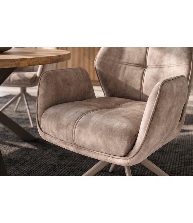 Invicta Interior Draaistoel CONCORD 180° auto-terugkeer met armleuningen zakveersysteem fluweel champagne greige - 48899