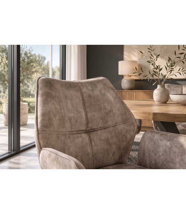 Invicta Interior Draaistoel CONCORD 180° auto-terugkeer met armleuningen zakveersysteem fluweel champagne greige - 48899