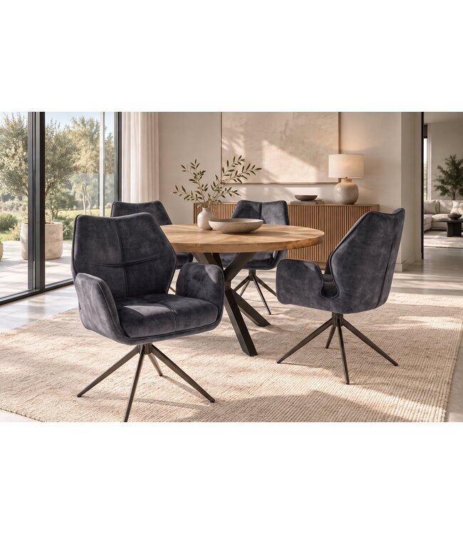 Invicta Interior Draaistoel CONCORD 180° auto-return met armleuningen, zakveersysteem, fluweel donkergrijs zwart - 48900