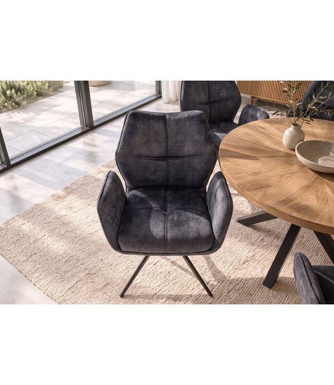 Invicta Interior Draaistoel CONCORD 180° auto-return met armleuningen, zakveersysteem, fluweel donkergrijs zwart - 48900