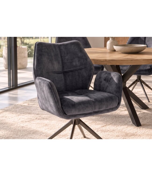 Invicta Interior Draaistoel CONCORD 180° auto-return met armleuningen, zakveersysteem, fluweel donkergrijs zwart - 48900