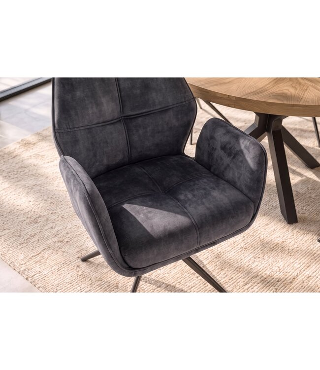 Invicta Interior Draaistoel CONCORD 180° auto-return met armleuningen, zakveersysteem, fluweel donkergrijs zwart - 48900