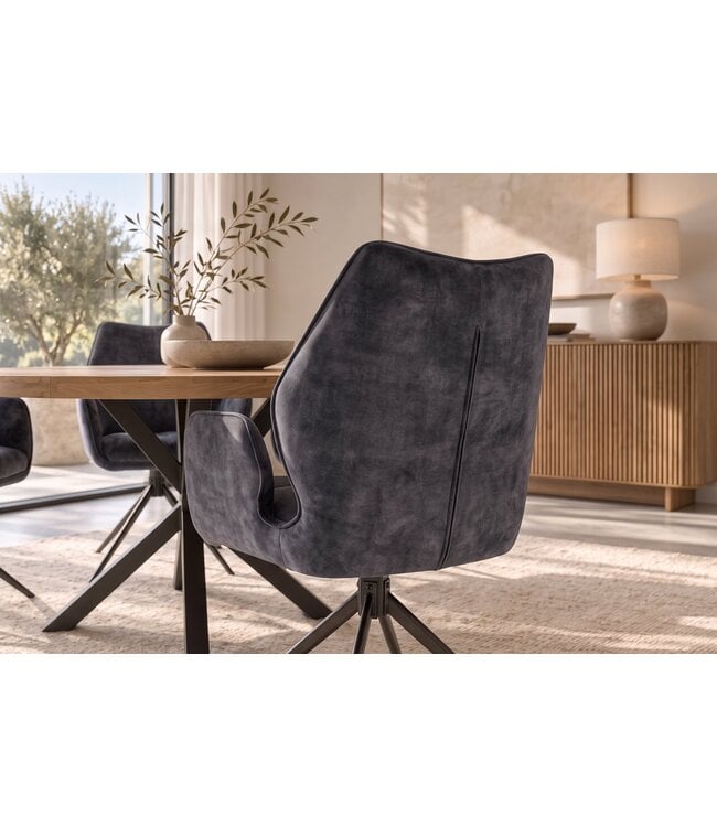 Invicta Interior Draaistoel CONCORD 180° auto-return met armleuningen, zakveersysteem, fluweel donkergrijs zwart - 48900