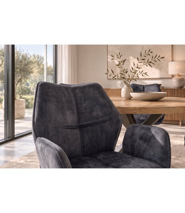 Invicta Interior Draaistoel CONCORD 180° auto-return met armleuningen, zakveersysteem, fluweel donkergrijs zwart - 48900