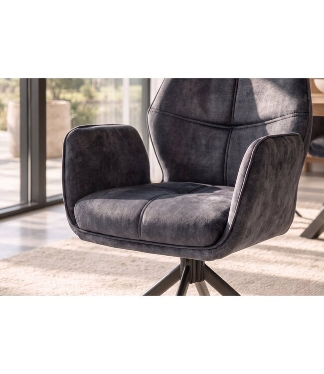 Invicta Interior Draaistoel CONCORD 180° auto-return met armleuningen, zakveersysteem, fluweel donkergrijs zwart - 48900