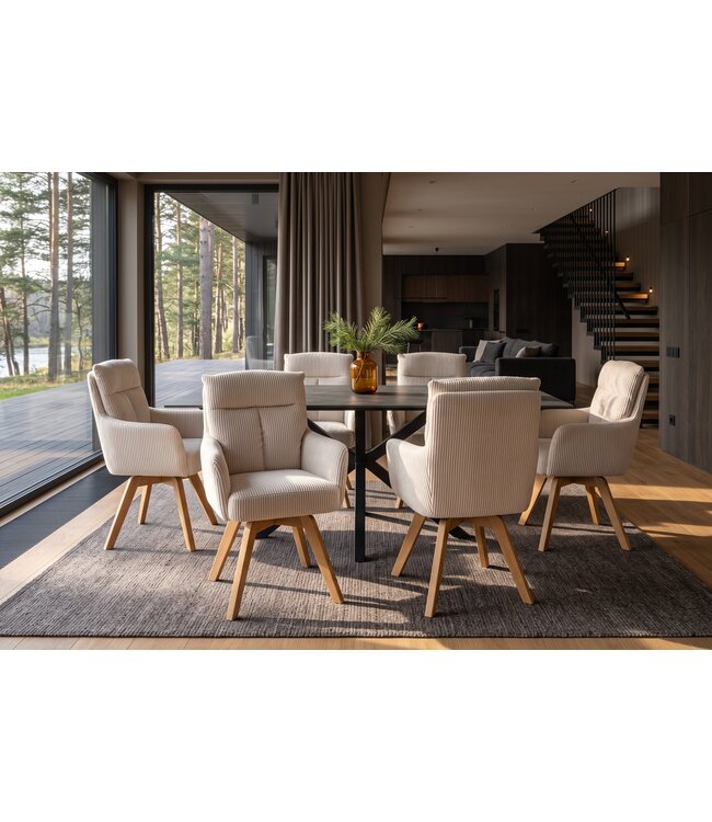 Invicta Interior Draaibare fauteuil BIG GEORGE 360° roteerbaar berkenhout frame met armleuningen veerkern koord beige - 48901