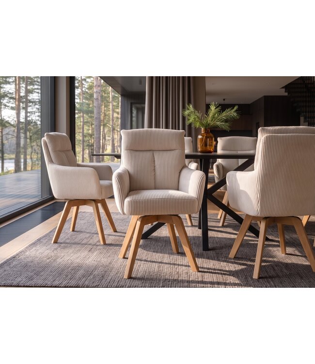 Invicta Interior Draaibare fauteuil BIG GEORGE 360° roteerbaar berkenhout frame met armleuningen veerkern koord beige - 48901