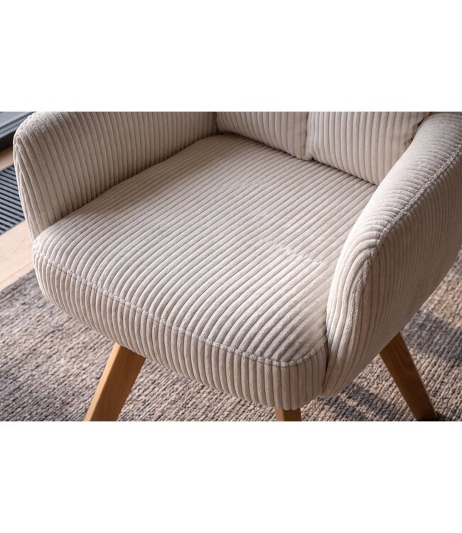 Invicta Interior Draaibare fauteuil BIG GEORGE 360° roteerbaar berkenhout frame met armleuningen veerkern koord beige - 48901