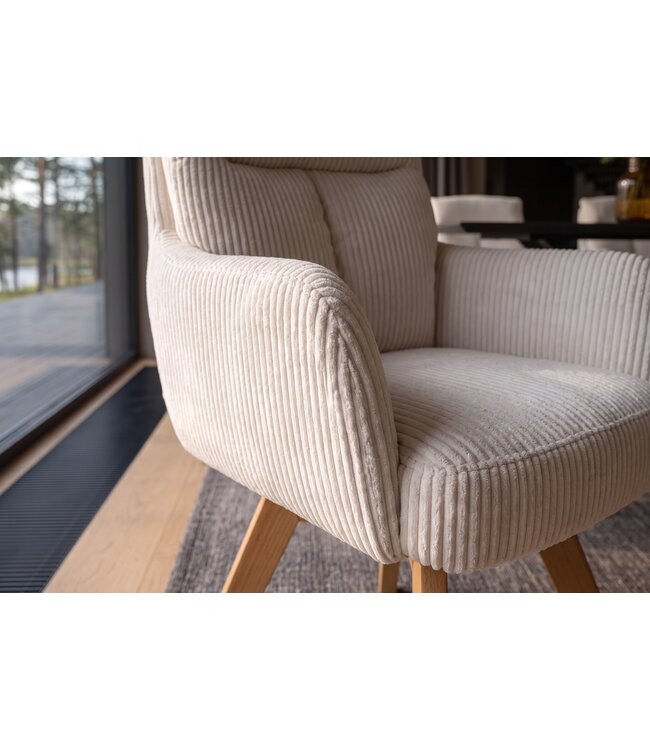Invicta Interior Draaibare fauteuil BIG GEORGE 360° roteerbaar berkenhout frame met armleuningen veerkern koord beige - 48901